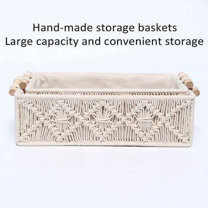 Pure Hand-Woven Square Storage Basket Desktop Organizer for Cosmetics Snacks