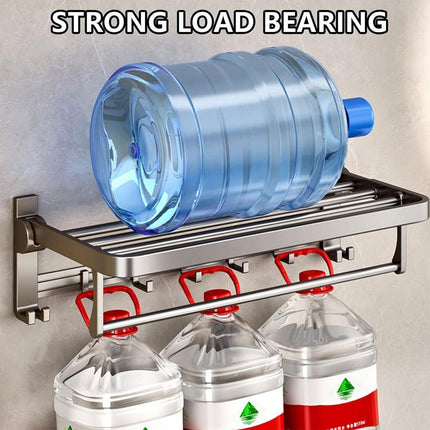 Grey Aluminum Towel Rack Punch-Free Bathroom Storage Towel Holder Home Organizer