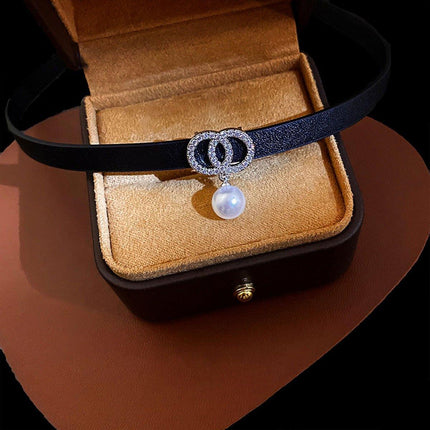 Black Leather Choker Pendant Necklace Fashion Collarbone Chain Jewelry Women