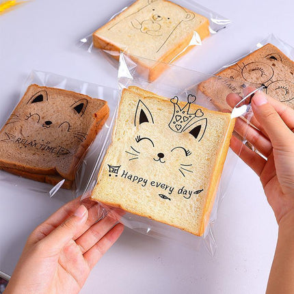 400PCS Self Sealing Bread Bags Cute Cartoon Transparent Self Adhesive Packaging