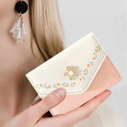 Small Wallet Women Tri-Folded Wallet Cash Pocket Flowers Card Holder Coin Purse