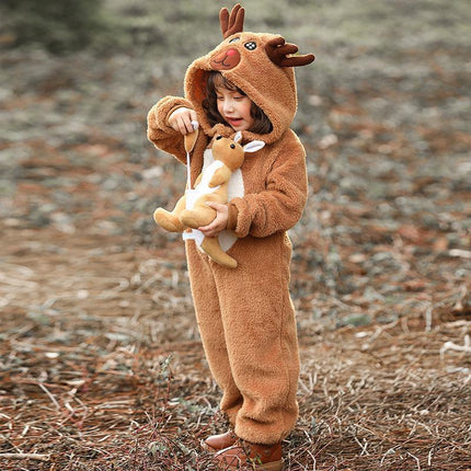 Girls' Christmas Elk Cute Dress Kids Holiday Party Outfit Festive Winter Wear - Aimall
