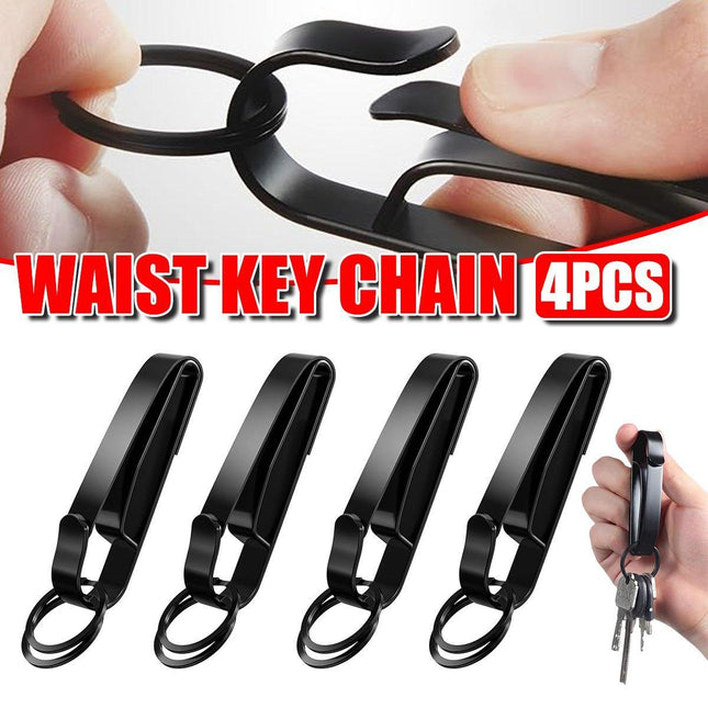 4PCS Black Keychain with Dual Rings Stainless Steel Belt Clip Wear Belt Buckle