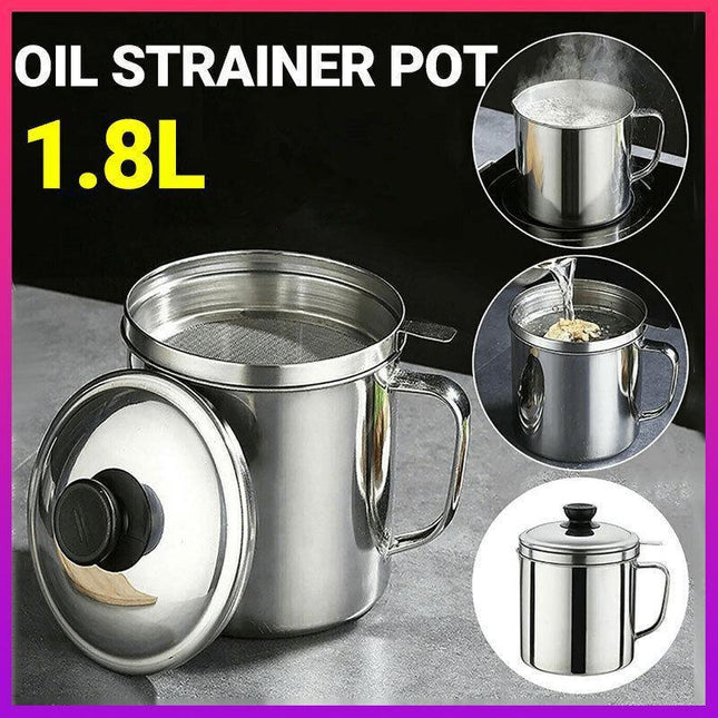 1.8L Stainless Steel Oil Filter Pot: Grease Strainer & Soup Separator - Aimall
