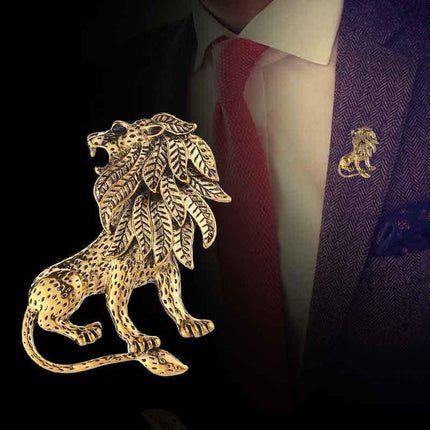 Large Antique Gold Plated Lion King Style Fashion Statement Brooch Textured Mane - Aimall