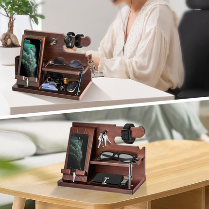 Wooden Mobile Phone Holder Desk Organizer Multifunctional Storage Shelf Stand