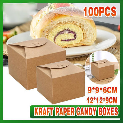100x Kraft Paper Wedding Favour Candy Boxes - 9x9 & 12x12cm Sizes - Aimall