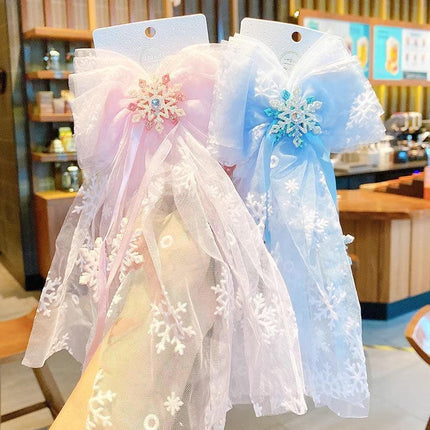 Girls Snowflake Hair Clip Tulle Veil Bow Barrettes Christmas Hairband Gift Party - Aimall