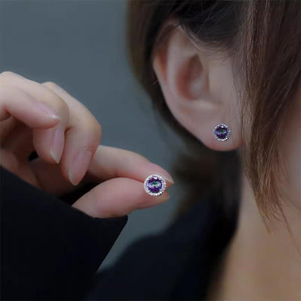 Female Round Zircon Stud Earrings Full Diamond Boucle Big Hollow Cubic Gift - Aimall