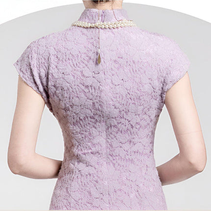 New Chinese Purple Cheongsam Dress Summer Modified Fishtail Dress for Women
