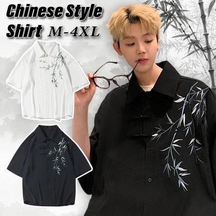 Chinese Bamboo Embroidery Shirt Mens Short Sleeve Spring Fashion Casual Top