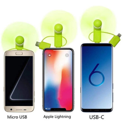 3 In 1 Portable Cell Phone USB Mini Fan For iPhone Android TypeC Mobile Model - Aimall