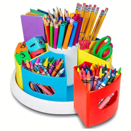 Rotating Pen Holder with Compartments Desk Organizer Office Stationery Storage