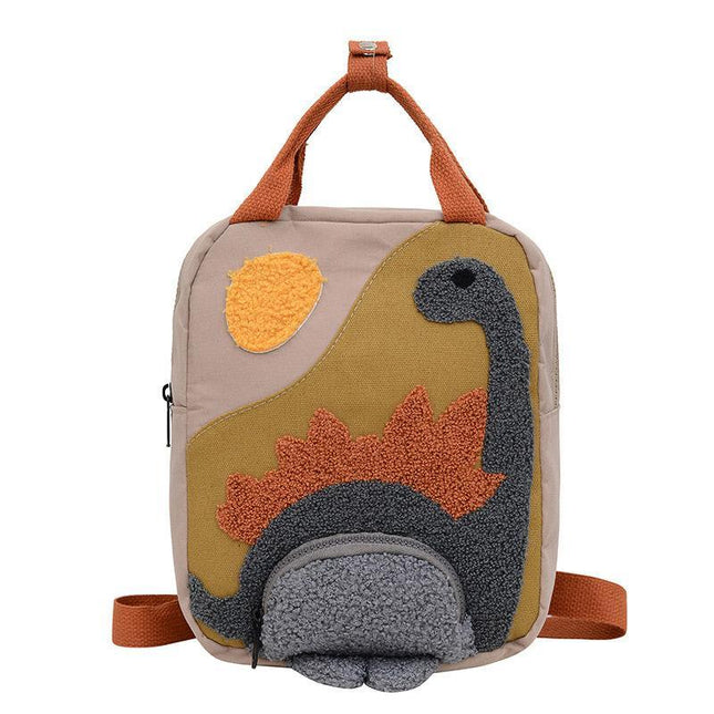 Dinosaur Canvas School Backpack Cartoon Shoulder Bag for Kids Small Travel Bag