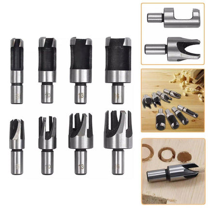 8 PCS Wood Plug Hole Cutter Dowel Maker Cutting Tools Shank Drill Bits With Box - Aimall