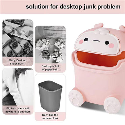 Mini Monster Trash Can Desktop Flip Top Garbage Bin Small Plastic Waste Basket