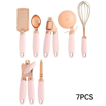 7 Piece Stainless Steel Copper Plated Kitchen Tool Set Peeler Can Opener Slicer