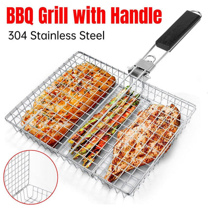 Barbecue Grilling Basket Portable Folding Stainless Steel Grill BBQ Food Holders