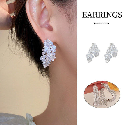 Zircon Leaves Earrings Before After Wear Design Fashion Jewellery Women