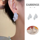 Zircon Leaves Earrings Before After Wear Design Fashion Jewellery Women
