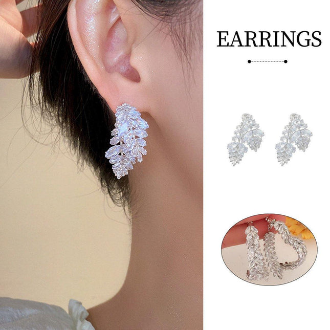 Zircon Leaves Earrings Before After Wear Design Fashion Jewellery Women