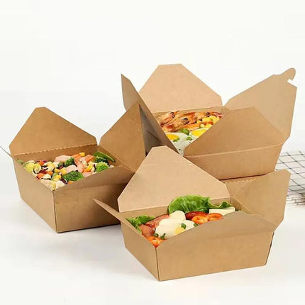 Kraft Brown Noodle Food Lunch Box Flat Deli Takeaway Disposable Container 200PCS - Aimall