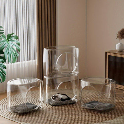 Transparent Capsule Cat Litter Box Semi Enclosed Cat House for Indoor Use