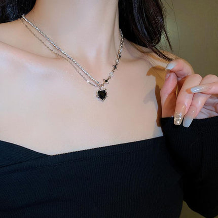 Fashion Creative Steel Heart Pendant Necklace Clavicle Chain Women Jewelry Gift - Aimall