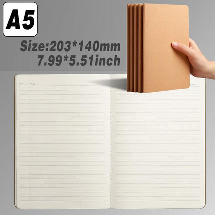 12PCS A5 Kraft Paper Notebooks Blank Grid Lined 72Page School Office Diary Book