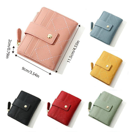 Stylish Women Short Wallet Multi-card Money Clip Zipper Two-Fold Purse Leather
