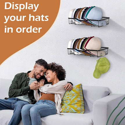 2pcs Metal Hat Organiser Wall Mounted Hat Rack Display Storage Hanger Shelf