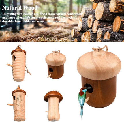 Wooden Bird Nest Cage Hummingbird Feeder House Hanging Home Garden Decorations