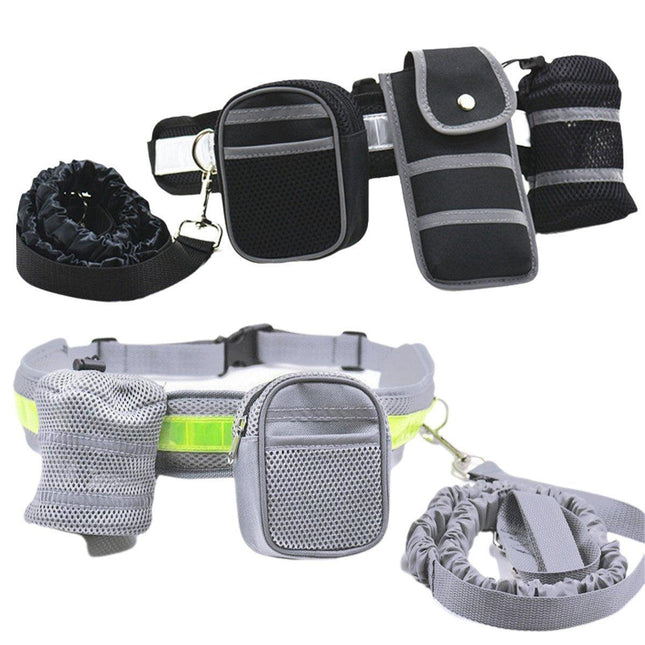 Pet Running Belt Multicolour Reflective Waist Pack with Traction Rope and Collar