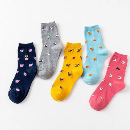 Cute Cat Design Women Cotton Socks Fun Cartoon Cute Tube Socks for Casual Wear