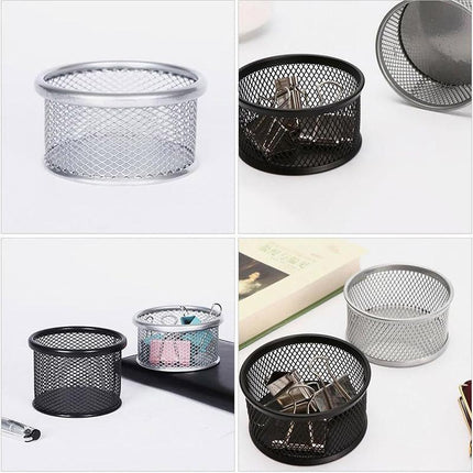 4PCS Black Sliver Mesh Paper Clip Holder Storage Bucket Desk Accessories Office