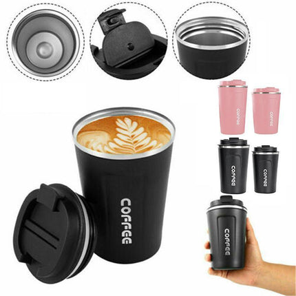 Insulated Coffee Mug Vacuum Travel Cup Thermal Stainless Steel Flask Reusable 380ML - Aimall