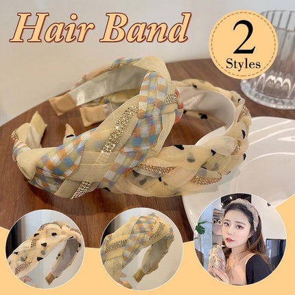 Splicing Colours Braided Diamond Headband Net Yarn Twist Braid Wide Head Hoop - Aimall