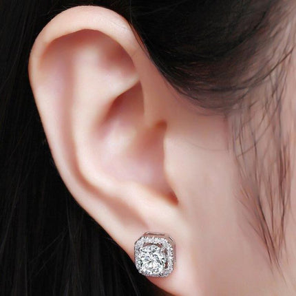 1 Pair Brilliant Square Cut Cubic Zirconia Stud Earrings Stainless Steel E135 7Clours - Aimall