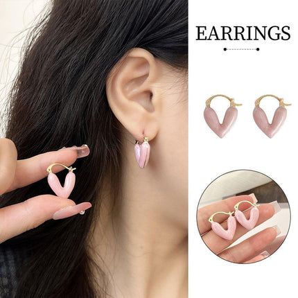Romantic Pink Dripping Heart Dangle Earrings Women Girls Fashion Jewelry