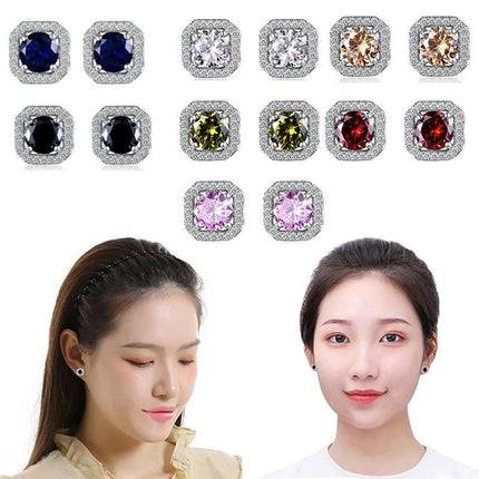 1 Pair Brilliant Square Cut Cubic Zirconia Stud Earrings Stainless Steel E135 7Clours - Aimall