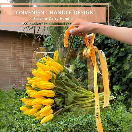 10pcs Transparent Flower Handbags Clear PET Bouquet Holder Gift Bags for Events