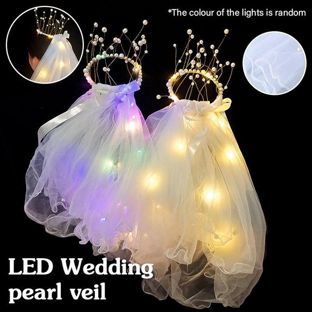 LED Crowns Glowing Headdress Wedding Bride Crowns Pearl Headwear viel party - Aimall