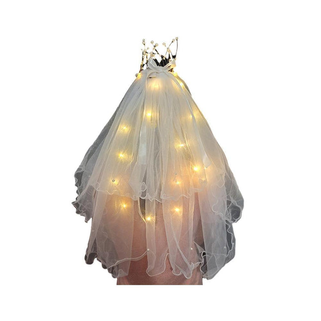 LED Crowns Glowing Headdress Wedding Bride Crowns Pearl Headwear viel party - Aimall
