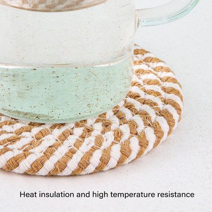 8PCS Round Cotton Woven Coaster Heat Resistant Thick Insulation Dining Table Mat