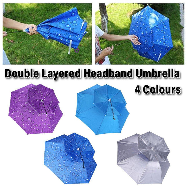 2-Layer Outdoor Foldable Sun Umbrella Hat Fishing Camping Headwear Cap Head Hat