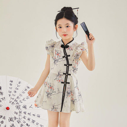 Traditional Style Girls Outfit Cheongsam Top with Matching Shorts Two-Piece Set