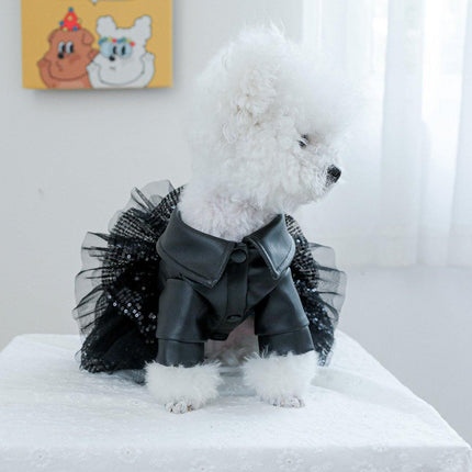 Pet Dog Cat Clothes Autumn Winter Fashion Sequin Small Leather Skirt Outfit