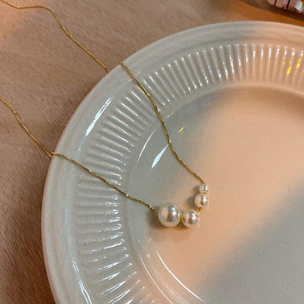 Simple Pearl Necklace with Four Small Elegant Pearls Classic Jewelry Gift