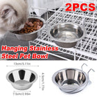 2PCS Pet Bowl Dog Food Cage Crate Water 13CM Hang-on Stainless Steel Metal Cat
