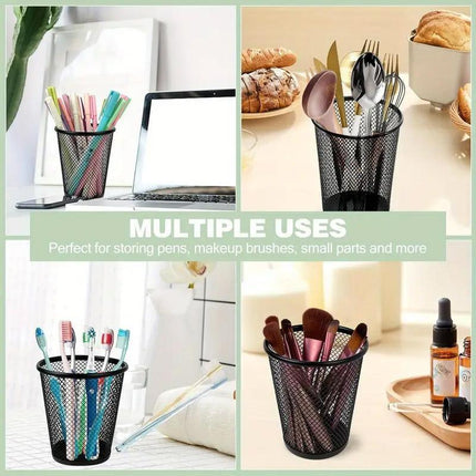 4pcs Round Pen Holder Bucket Desktop Organiser Simple Storage Container Office